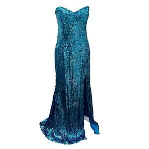 Sean Collection Sparkly Sequined Mermaid Pinup Gown Lace Up Lattice Back Fairy
